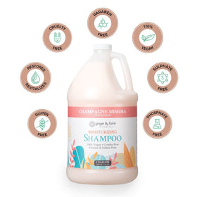 Label of Ginger Lily Farms Botanicals shampoo highlighting vegan and cruelty-free formula.