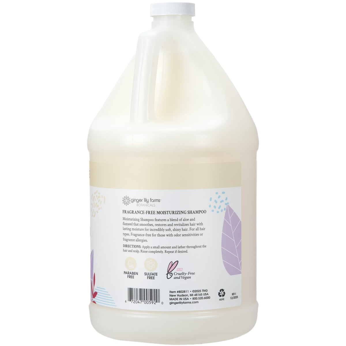 Ginger Lily Farms Botanicals moisturizing shampoo lather smooths hair with shine, fragrance-free