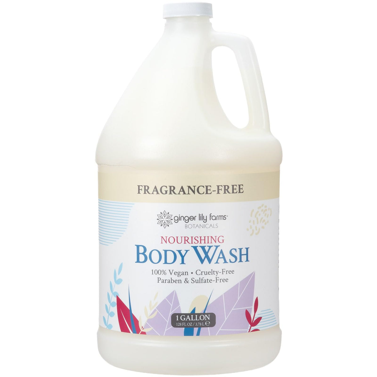 Ginger Lily Farms Botanicals Nourishing Body Wash bottle pouring with silky lather for daily cleansing