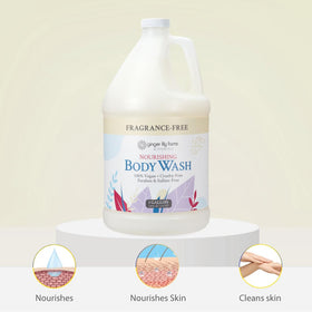 Ginger Lily Farms Botanicals Nourishing Body Wash refill gallon pack emphasizes eco-friendly packaging