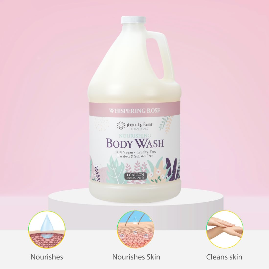 Gallon refill of Ginger Lily Farms Nourishing Body Wash for gym or spa settings.