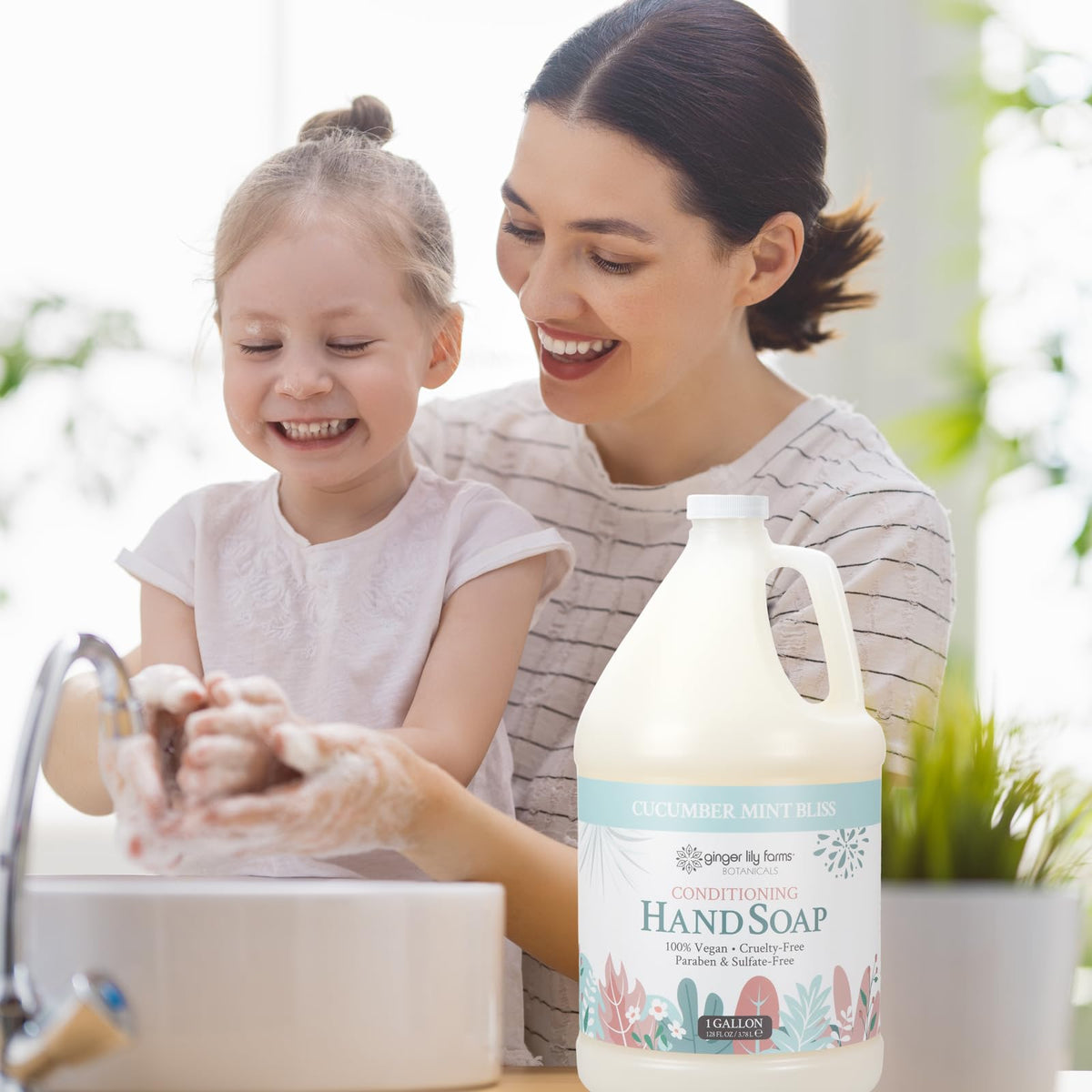 Gallon refill of Ginger Lily Farms Botanicals hand soap reduces plastic waste