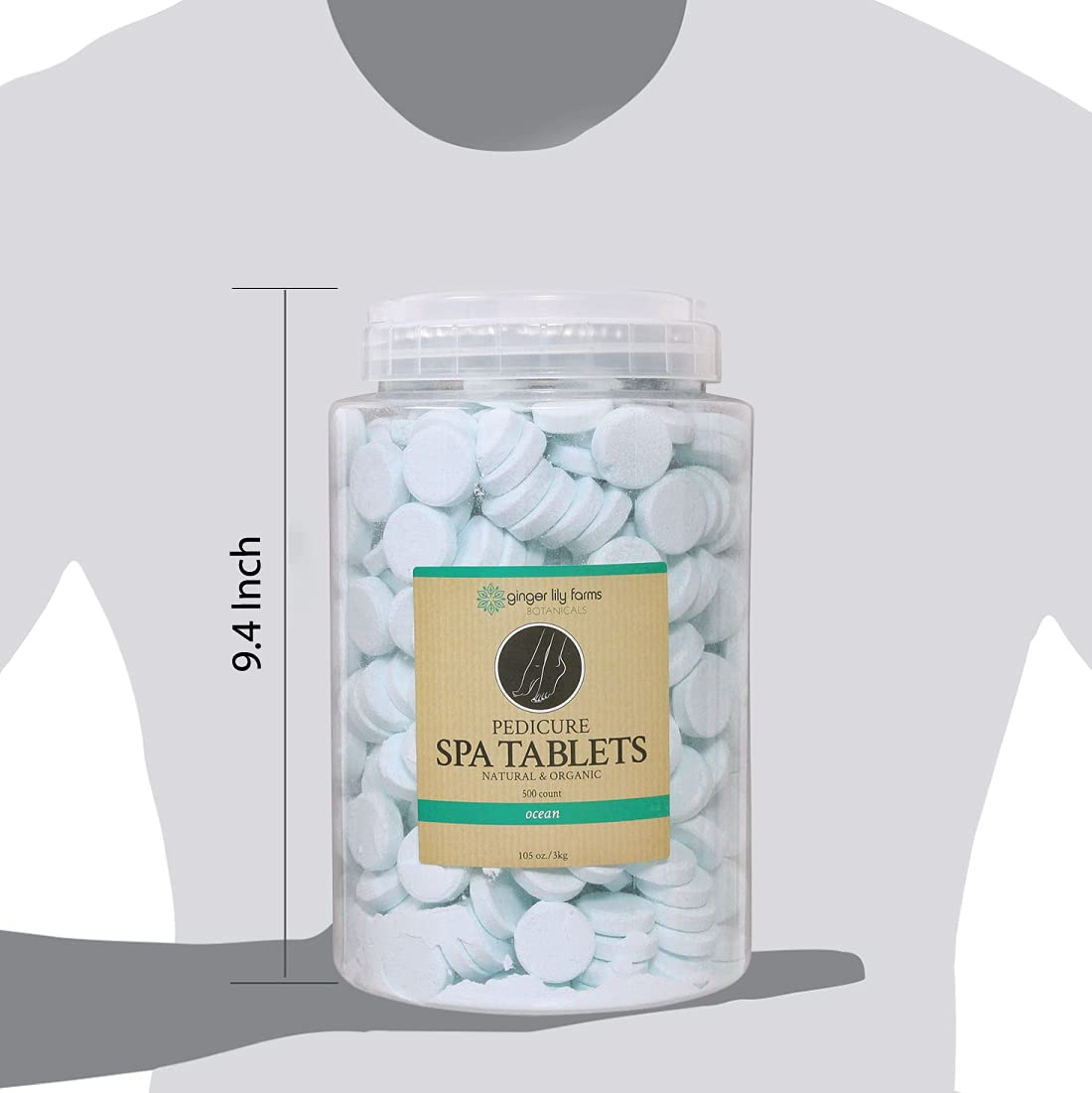 Ginger Lily Farms 500-count Pedicure Spa Tablets provide a long-lasting supply for routines.
