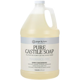 Ginger Lily Farms Pure Castile bottle front, fragrance-free packaging for sensitive skin care.