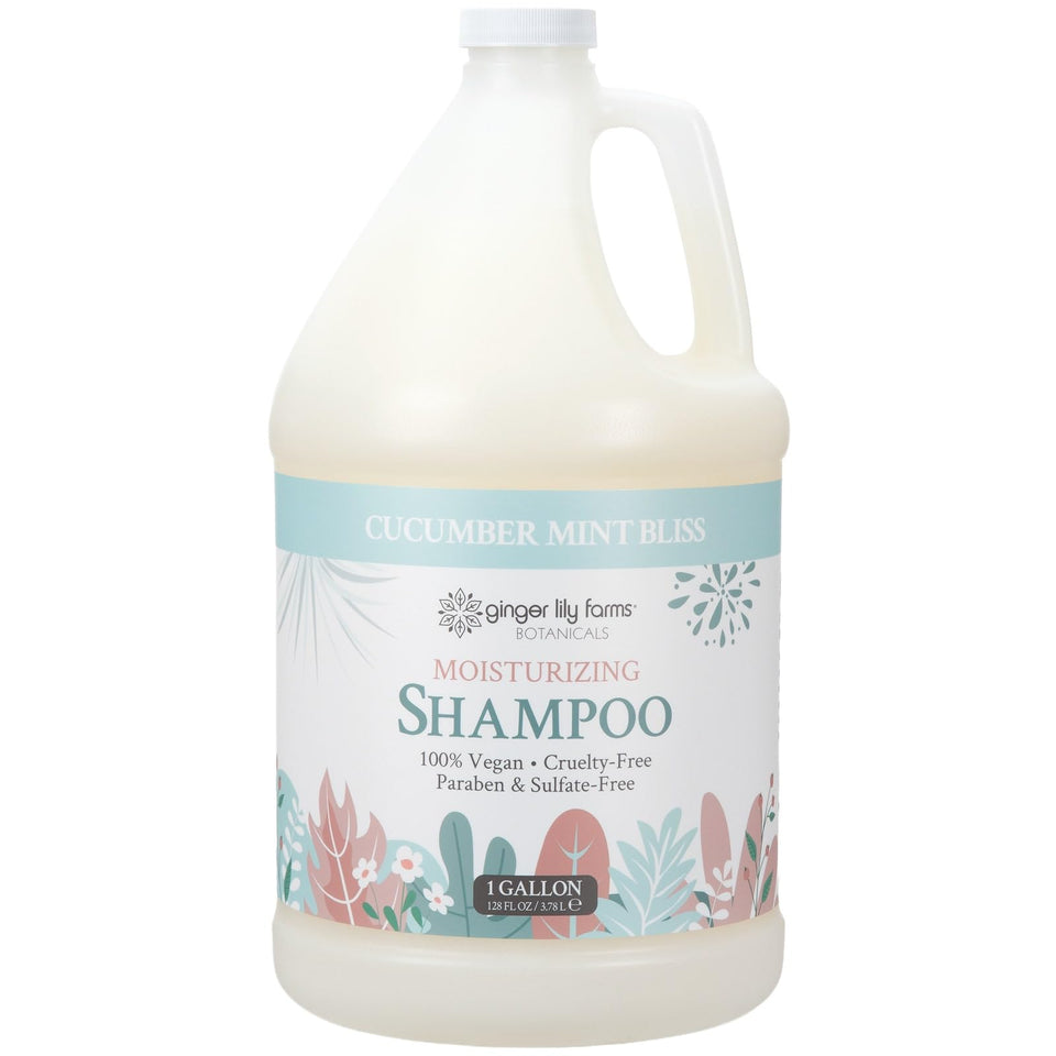 Ginger Lily Farms Botanicals shampoo bottle with cucumber mint scent delivers lasting hydration for all hair types.