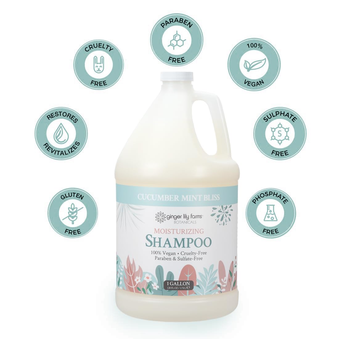 Ginger Lily Farms Botanicals cucumber mint detail on bottle signals refreshing scent.