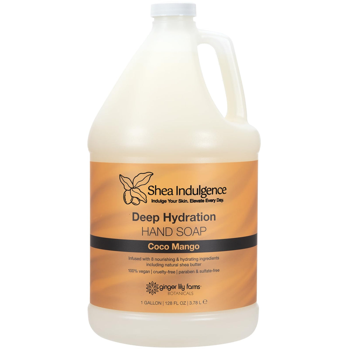 Ginger Lily Farms Shea Indulgence hand soap refill bottle for silky, hydrated hands.