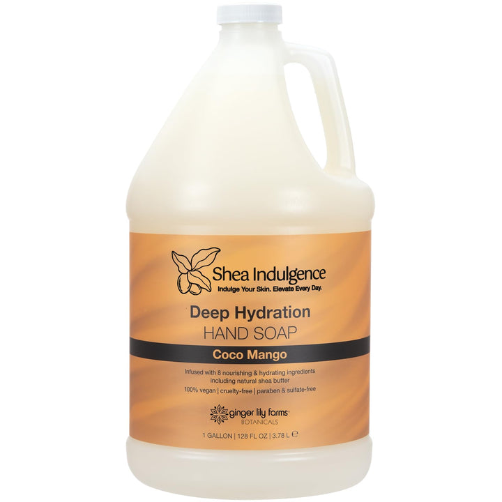 Ginger Lily Farms Shea Indulgence hand soap refill bottle for silky, hydrated hands.