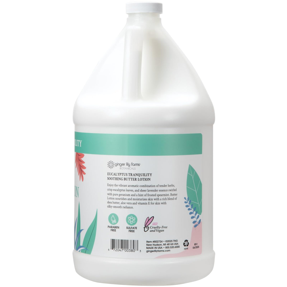 Ginger Lily Farms Botanicals label close-up highlights vegan cruelty-free formula.