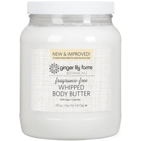 Ginger Lily Farms Botanicals whipped body butter in jar shows creamy texture.