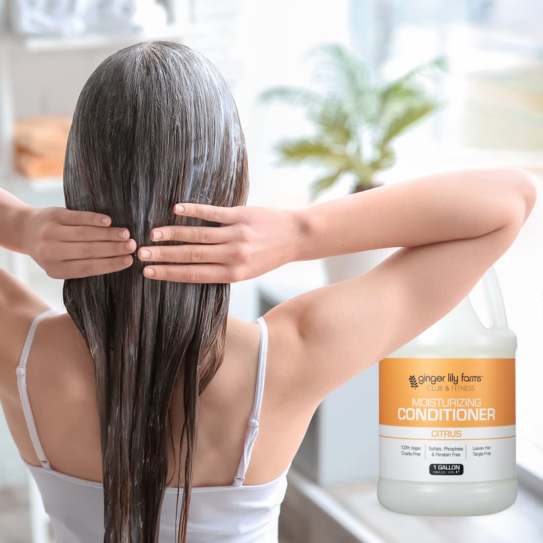 Natural botanicals icon on Ginger Lily Farms Citrus Conditioner label signals nourishing ingredients