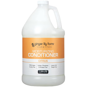 Close-up of conditioner label highlighting vegan, paraben-free formula by Ginger Lily Farms