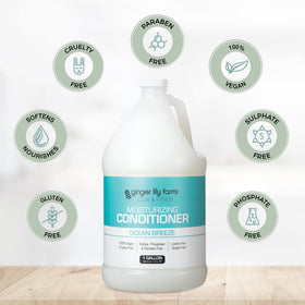 Ginger Lily Farms conditioner beside a locker for gym use