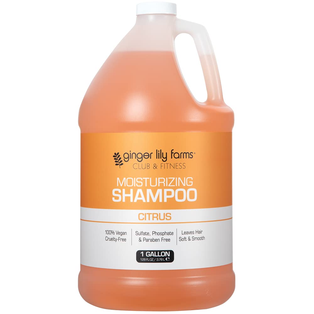 Ginger Lily Farms Club Fitness shampoo pour shows refreshing citrus wash for hair care.