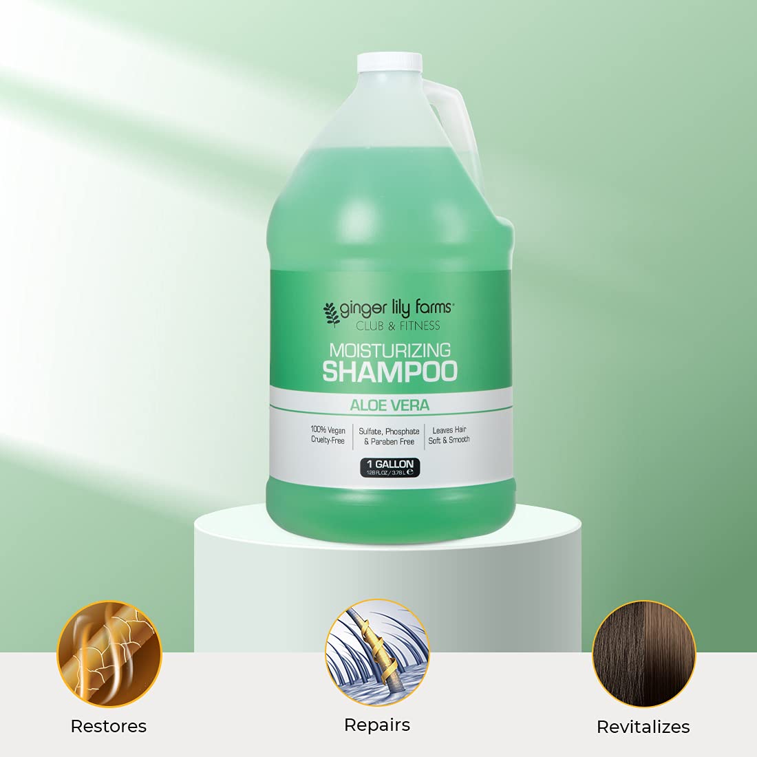 Ginger Lily Farms Club & Fitness shampoo refill 1-gallon shown for locker room refills.