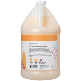 Ginger Lily Farms Nourishing Body Wash bottle close-up highlights soothing formula.
