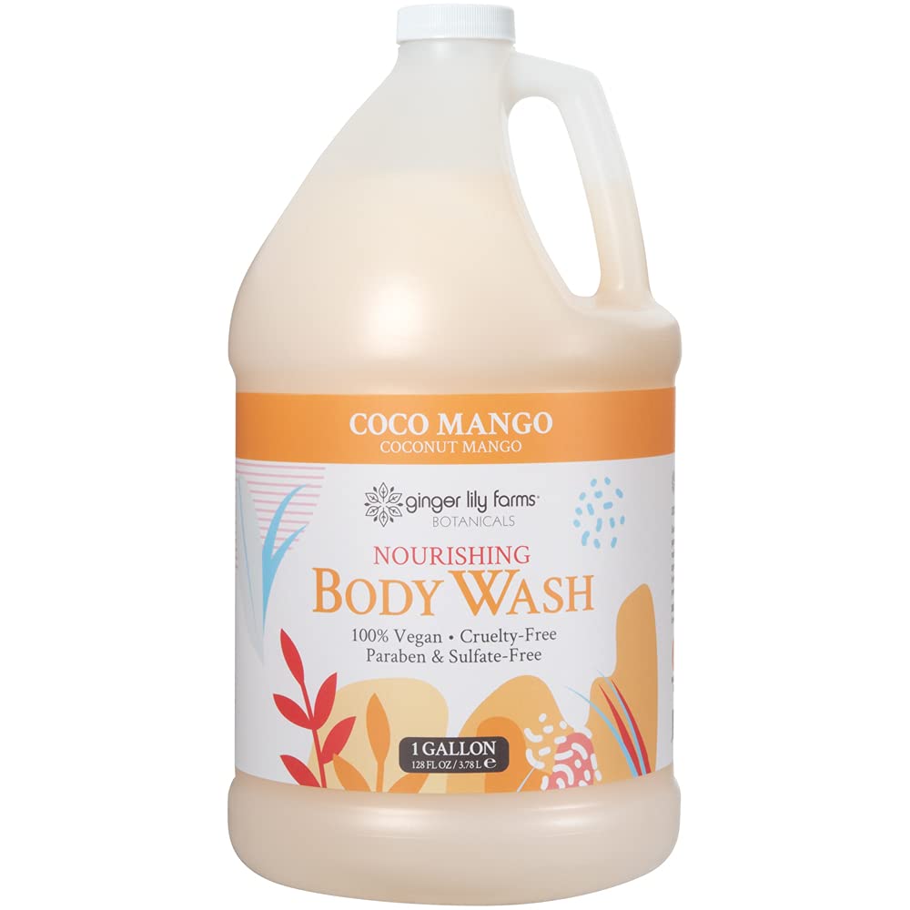 Ginger Lily Farms Nourishing Body Wash bottle pour shows creamy texture.