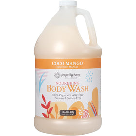 Ginger Lily Farms Nourishing Body Wash bottle pour shows creamy texture.