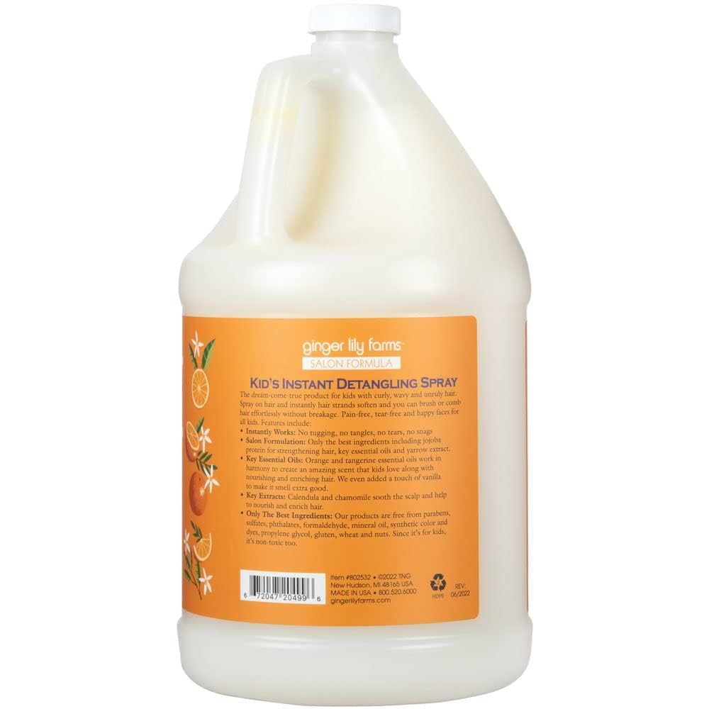 Ginger Lily Farms Salon Formula Kid Detangler spray being applied to kid's hair for gentle styling.