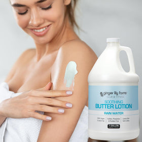 Close-up of shea and cocoa butter ingredients in Ginger Lily Farms lotion