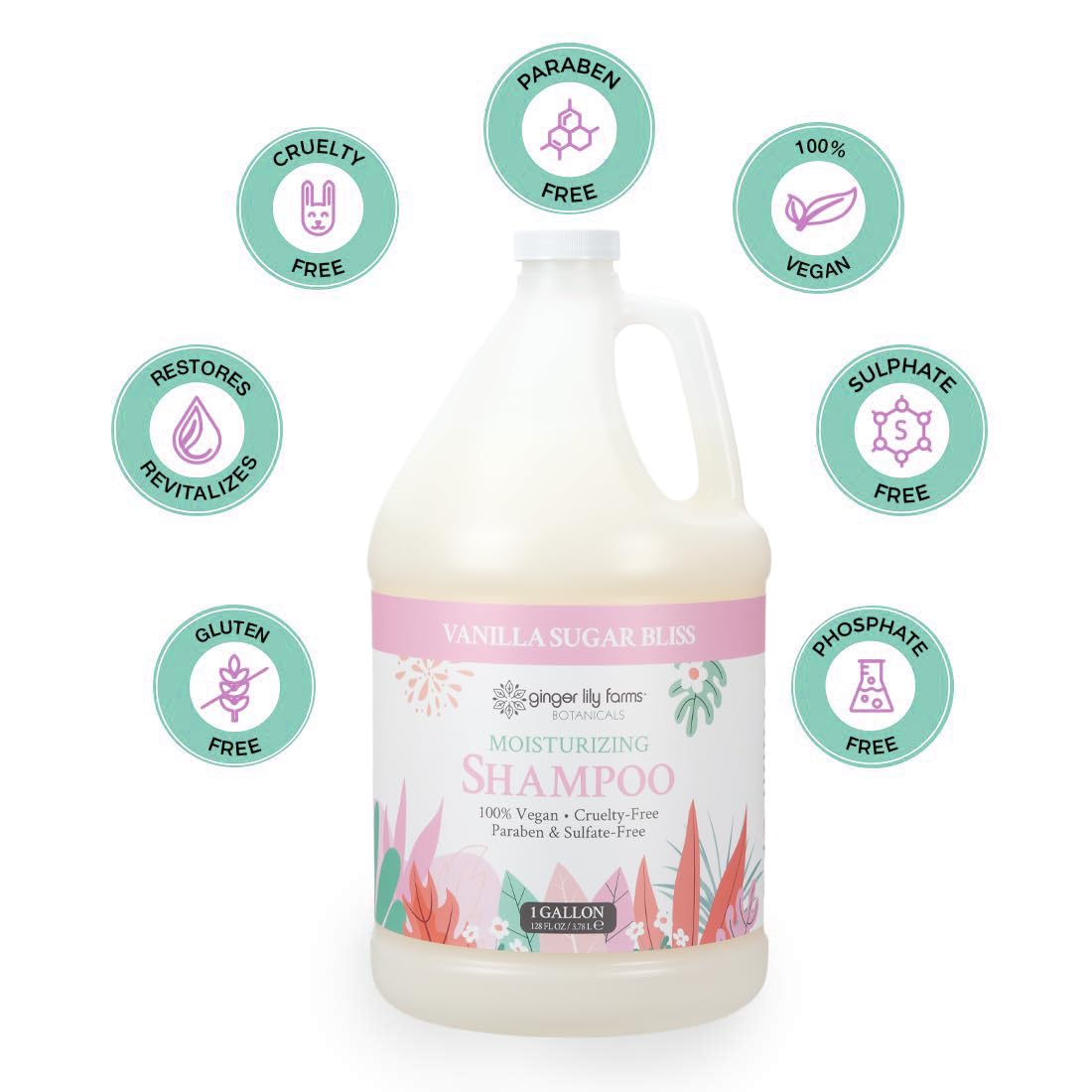 Ginger Lily Farms Vanilla Sugar Bliss shampoo lather illustrating deep hydration on hair