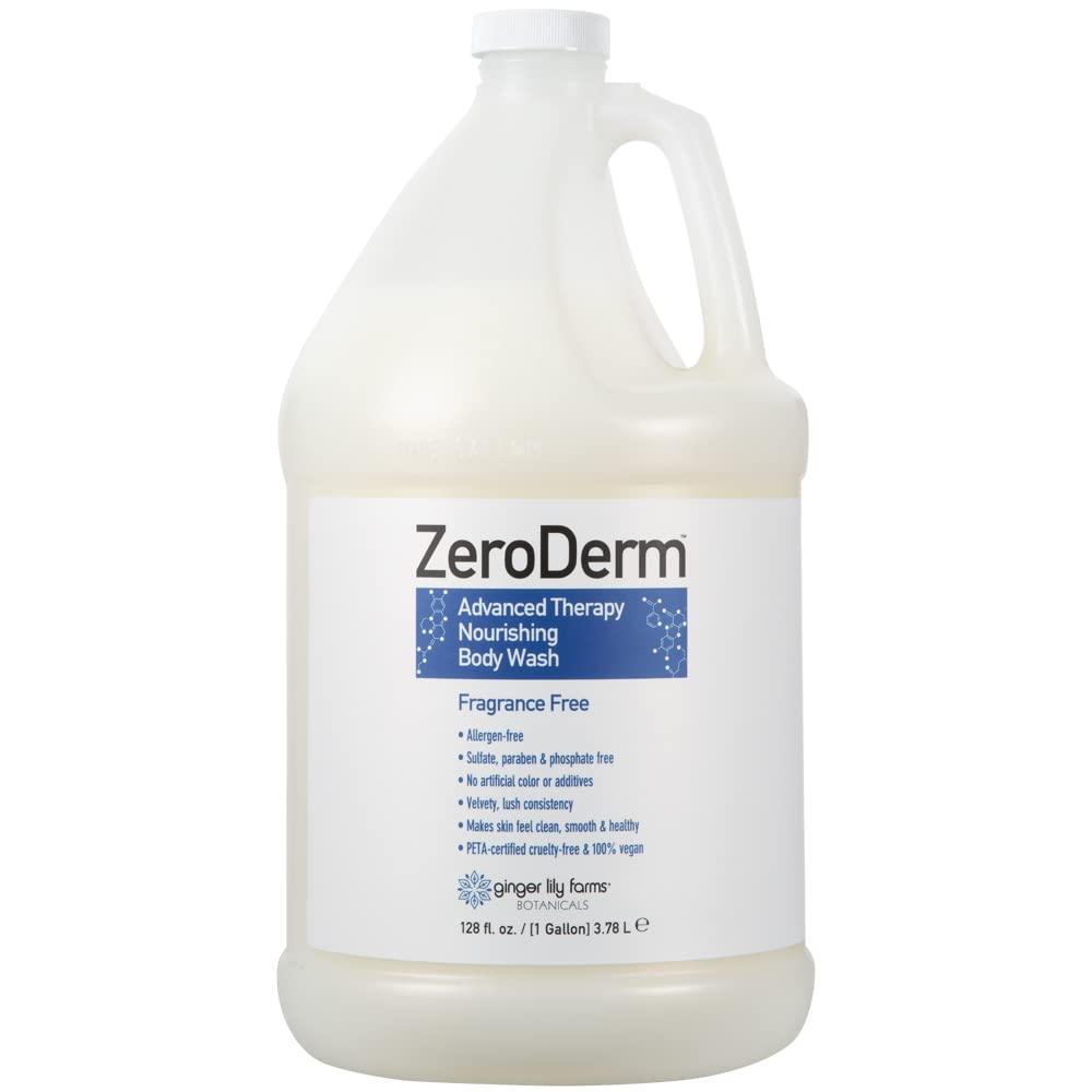 Ginger Lily Farms ZeroDerm bottle pour demonstrates gentle cleansing without harsh chemicals