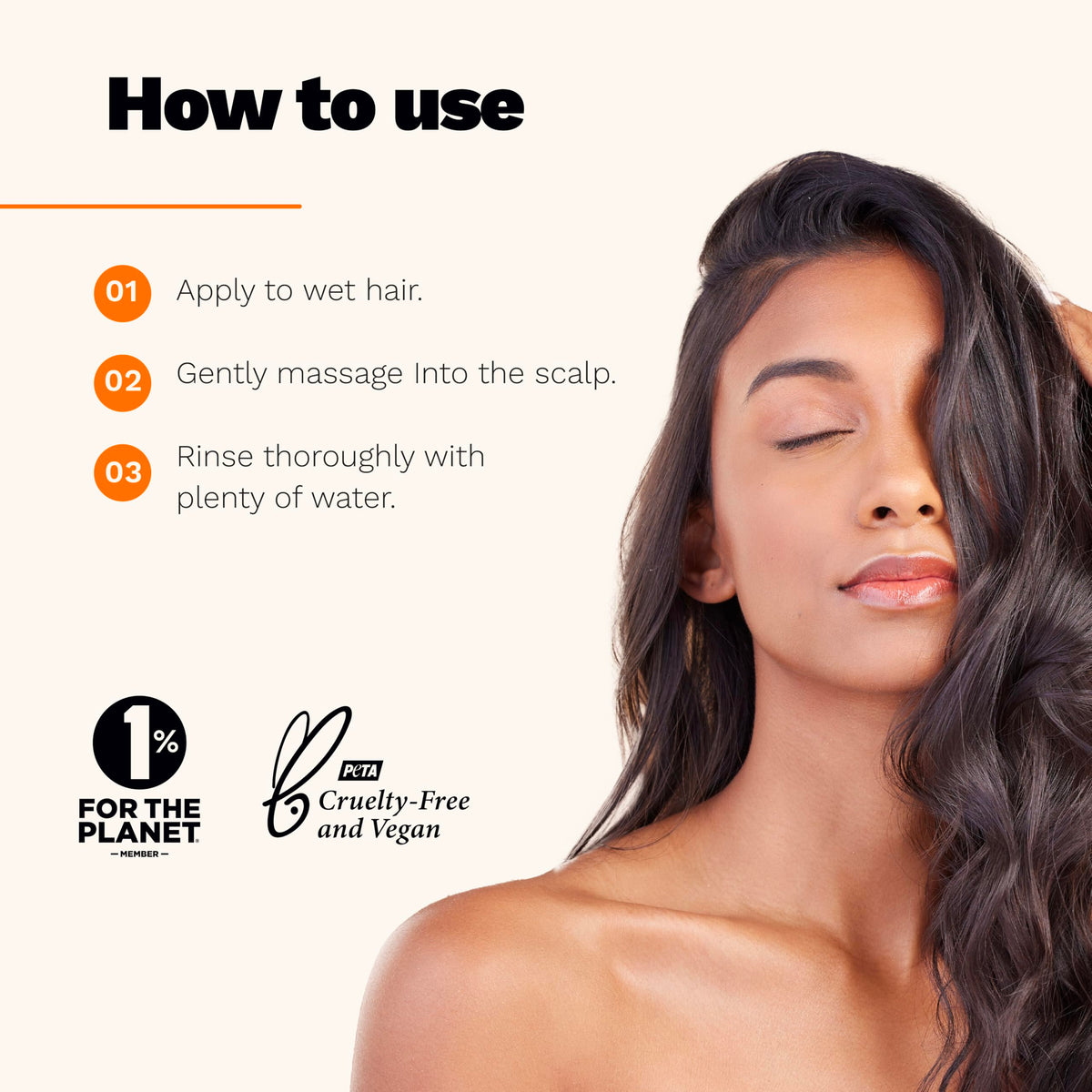 Wet-hair shot emphasizes natural shine and lightweight feel after wash.