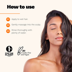 Wet-hair shot emphasizes natural shine and lightweight feel after wash.