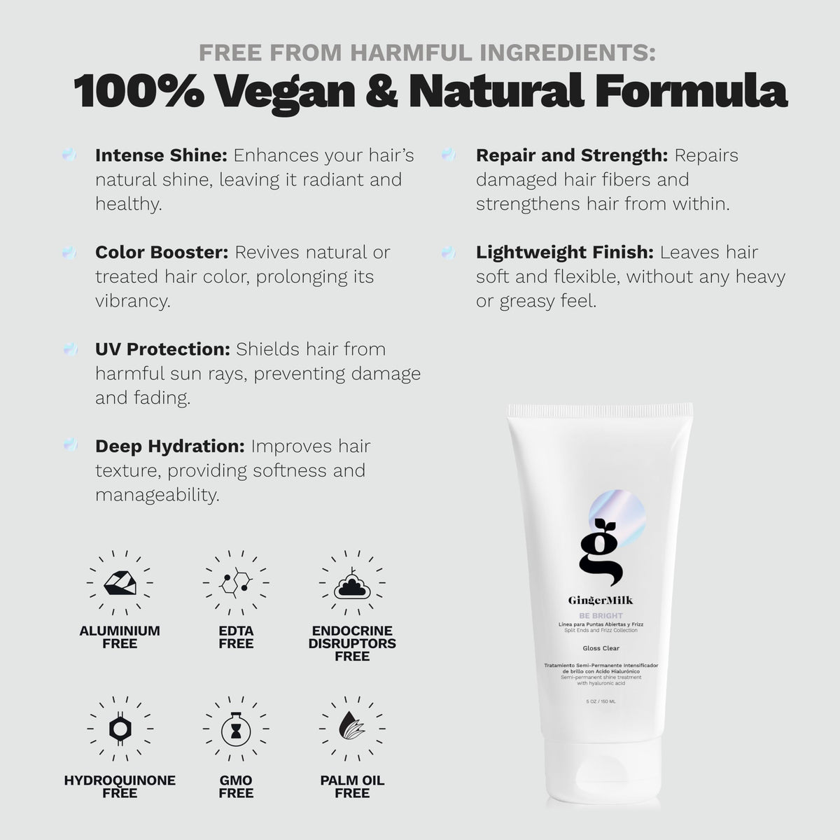 Ginger Milk Hair Gloss application on hair demonstrates smooth, even coating.