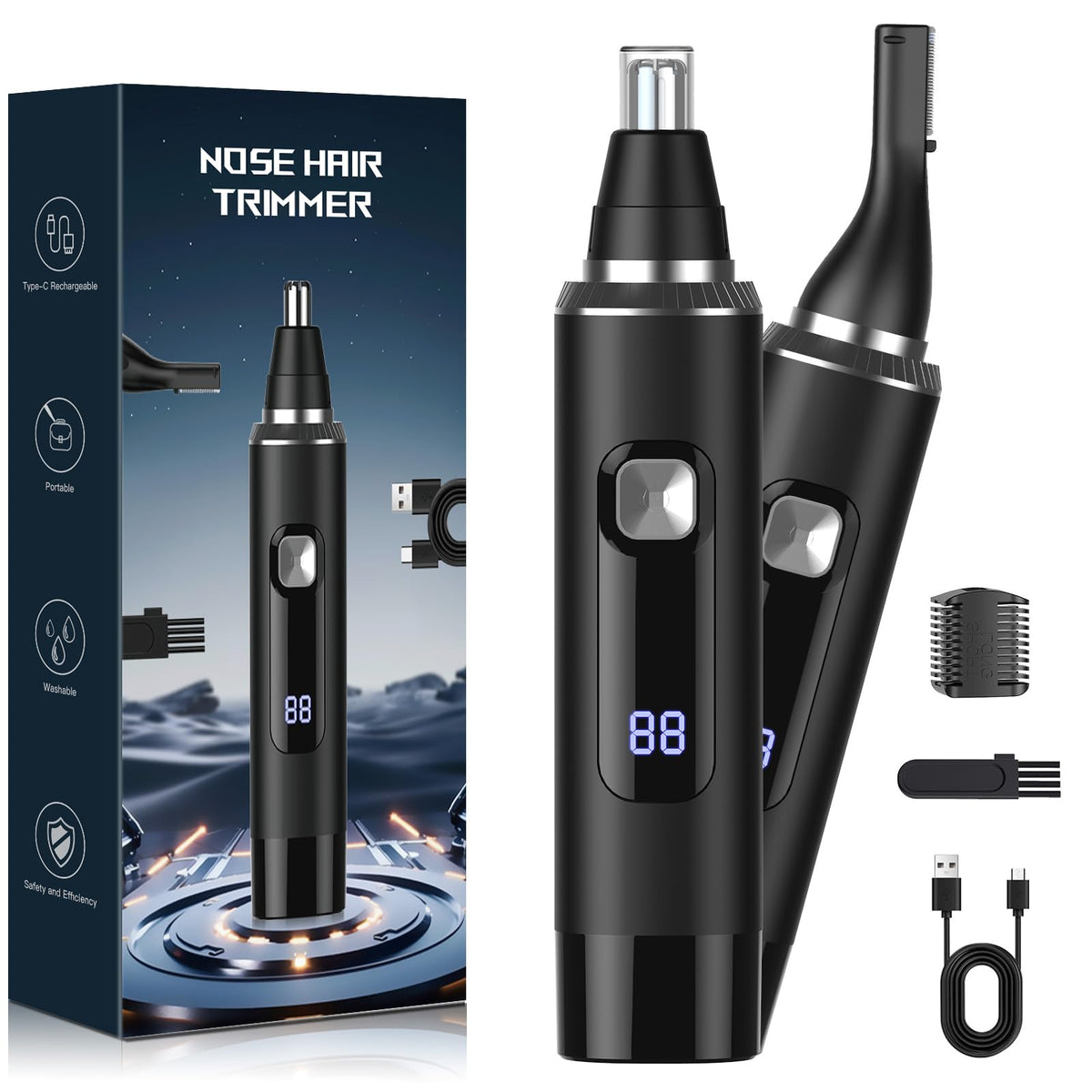 Ginity LED display nose trimmer for precise grooming and quick battery checks.