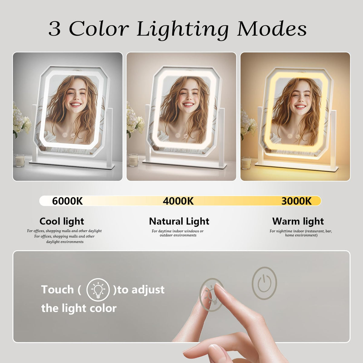 GioeDa mirror with three lighting modes for varied environments
