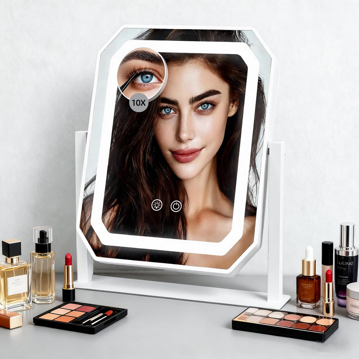 GioeDa lighted makeup mirror top view shows large vanity surface for full-face makeup