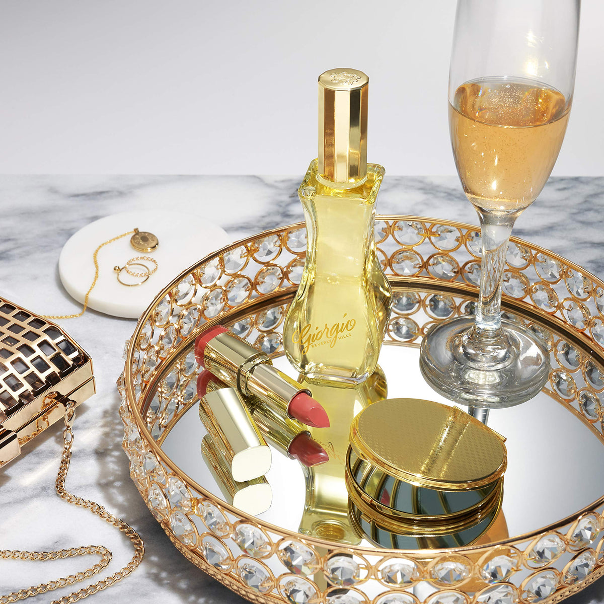 Giorgio Beverly Hills For Women bottle top view emphasizing iconic silhouette