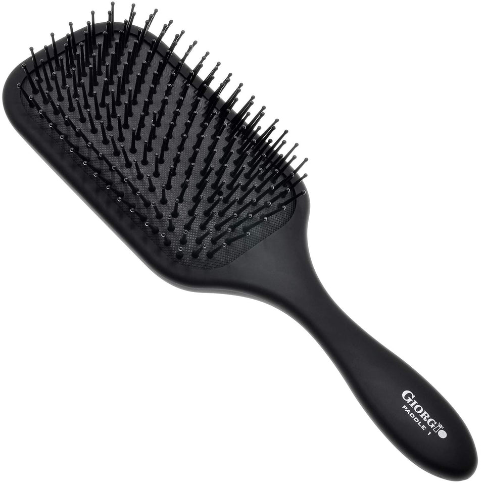 Giorgio detangling paddle brush with a large air cushion for gentle detangling.