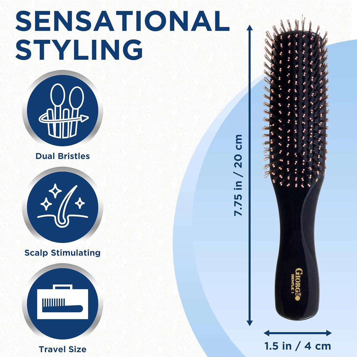Giorgio Gentle Black Full Size Hair Brush side view highlighting ergonomic handle for a secure grip