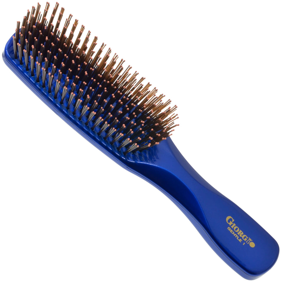 Giorgio Gentle Blue Full-Size Hair Brush front view shows gentle detangling for all hair types.