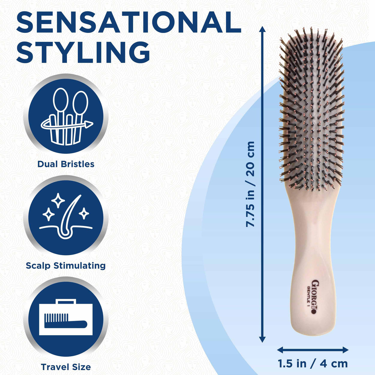 Giorgio Gentle dual-length bristles for smooth detangling across hair types.