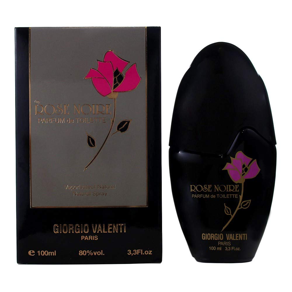 Giorgio Valenti Rose Noire bottle with multicolor accents for everyday elegance.
