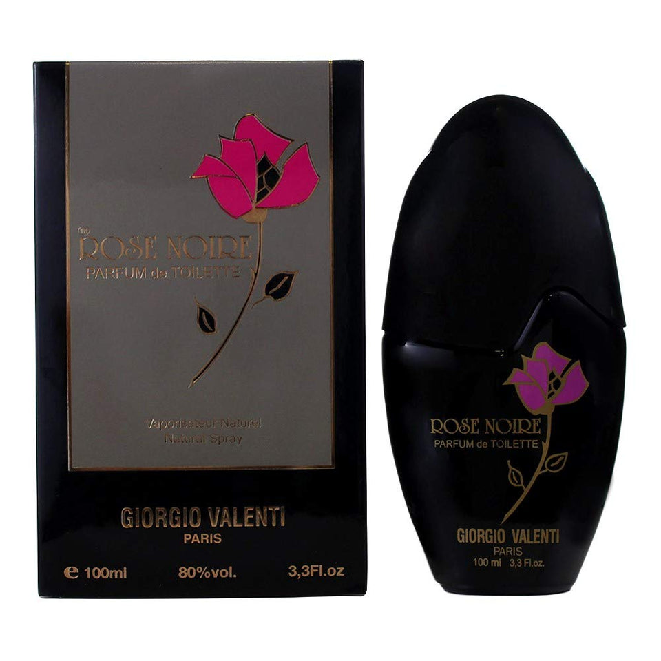 Giorgio Valenti Rose Noire bottle with multicolor accents for everyday elegance.