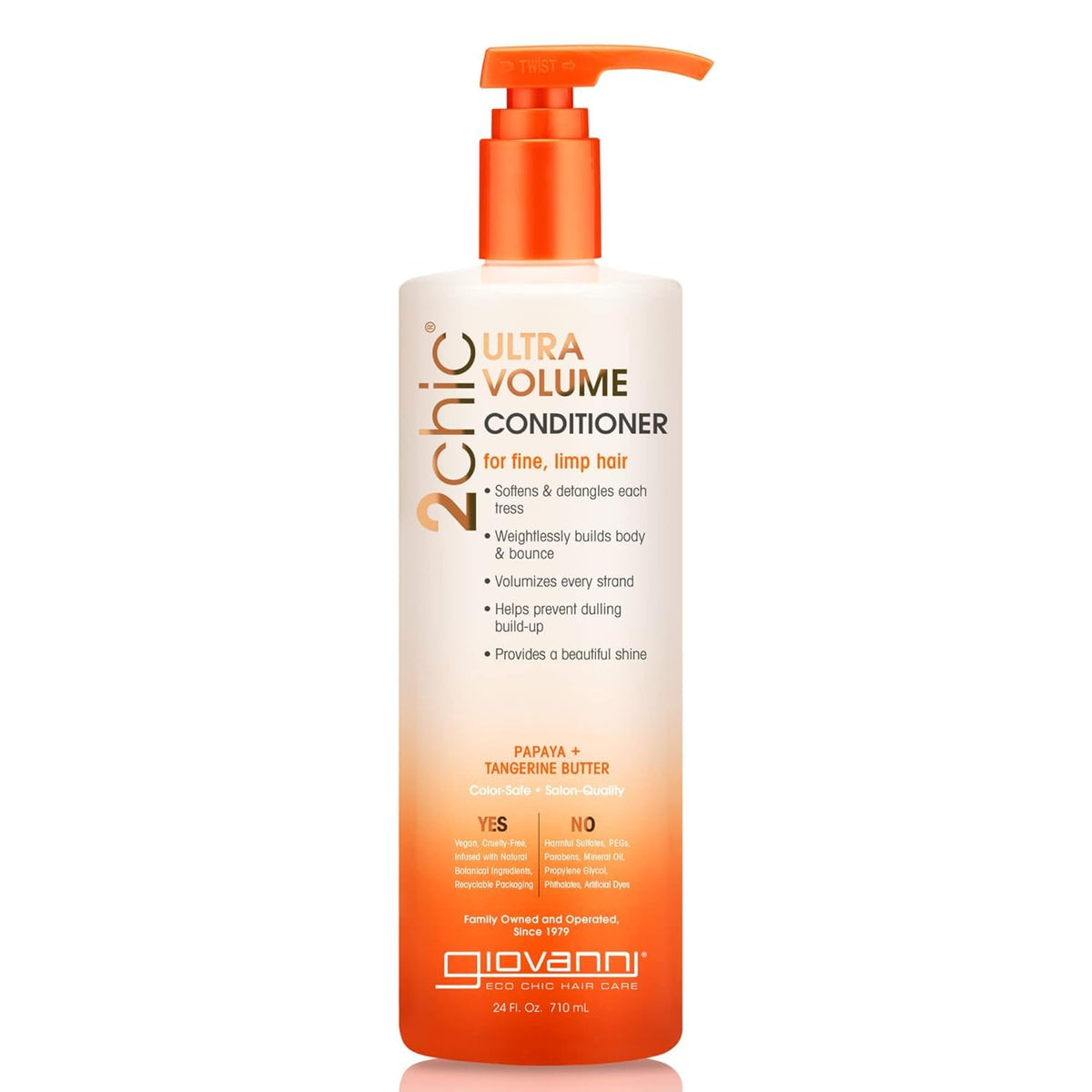 GIOVANNI 2chic Ultra-Volume conditioner bottle shows lightweight volume for fine hair