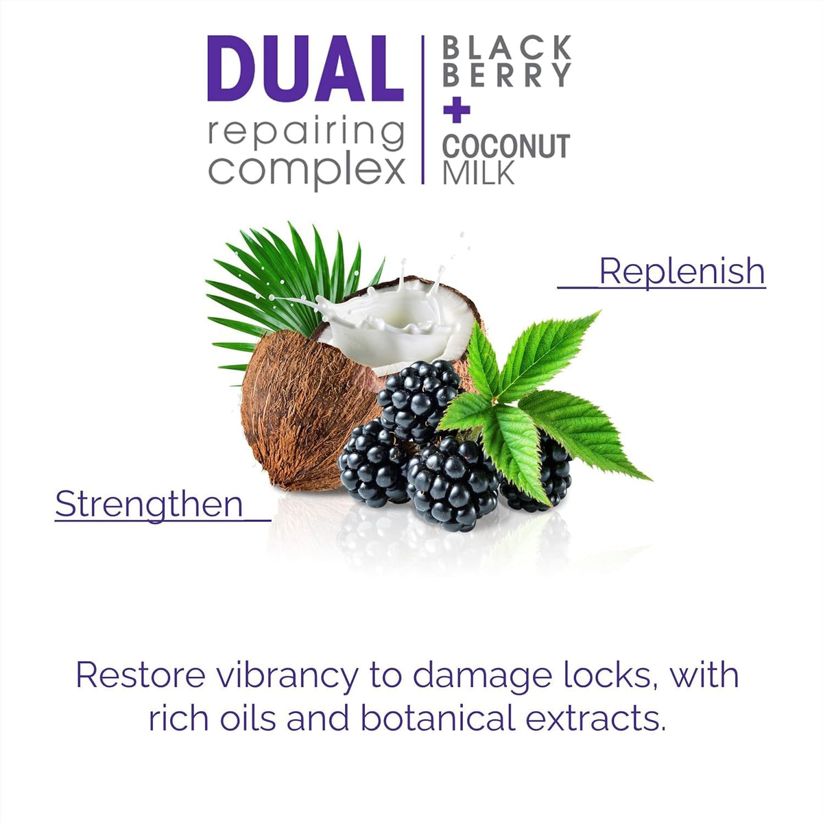 Label features blackberry and coconut ingredients for nourishing bond repair.