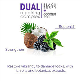 Label features blackberry and coconut ingredients for nourishing bond repair.