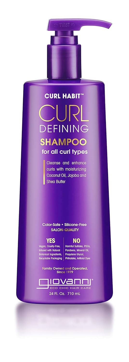 GIOVANNI Curl Habit shampoo bottle on display, highlighting curl definition for all hair types.