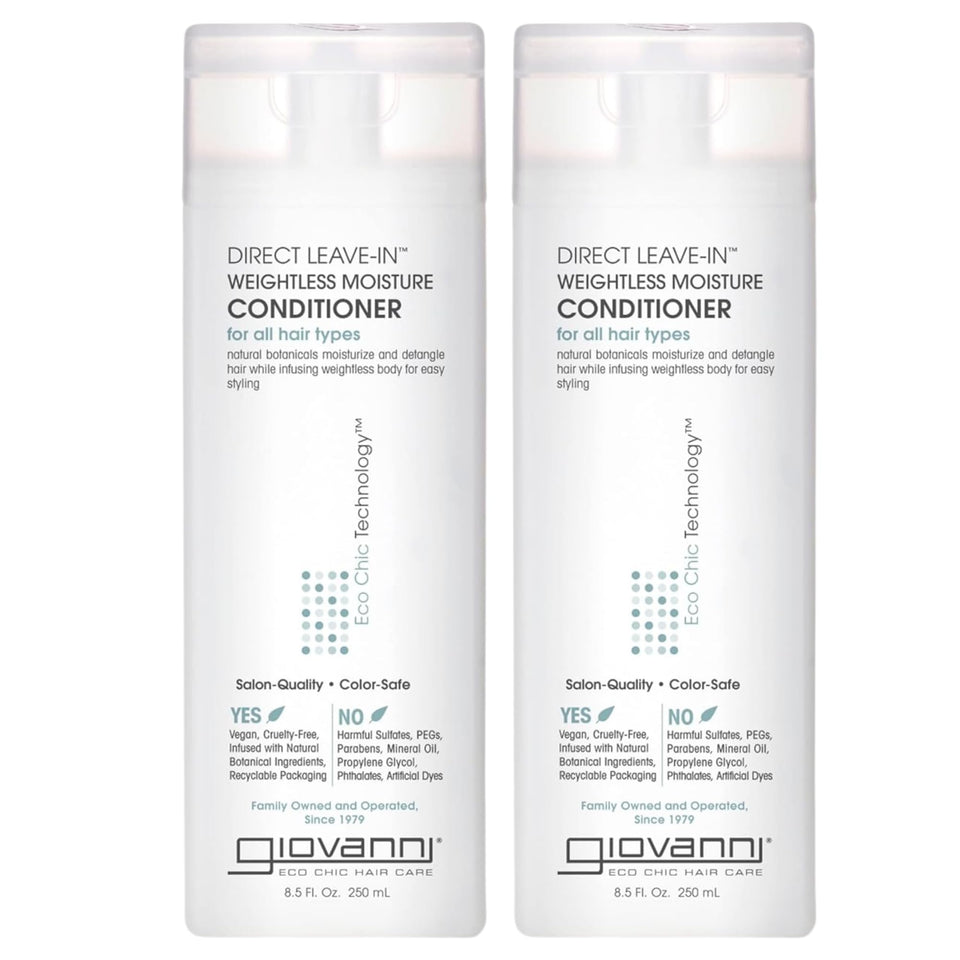 GIOVANNI Direct Leave-In bottle highlights weightless moisture for soft curls.
