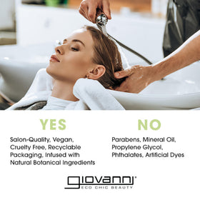 Giovanni Eco Chic bottle close-up showing rich lather for all hair types