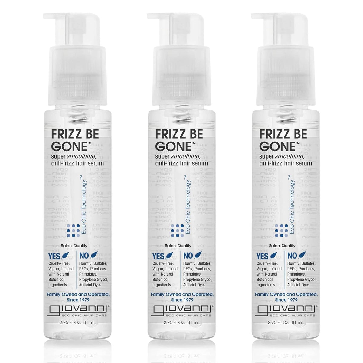 GIOVANNI Eco Chic Frizz Be Gone bottle for color-safe frizz control