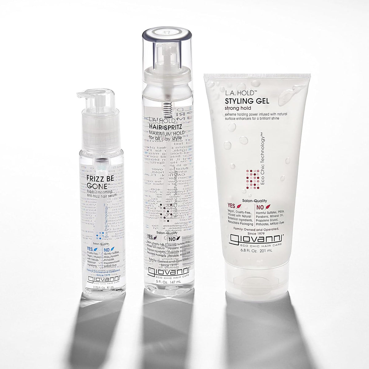 GIOVANNI Eco Chic Frizz Be Gone cruelty-free logo signals ethical choice