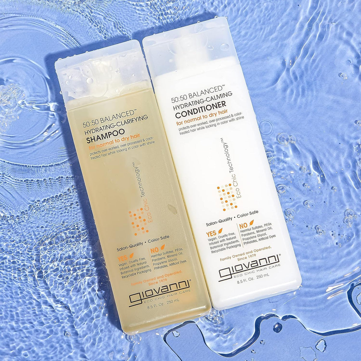 Giovanni Eco Chic vegan cruelty-free packaging close-up with eco-friendly symbols