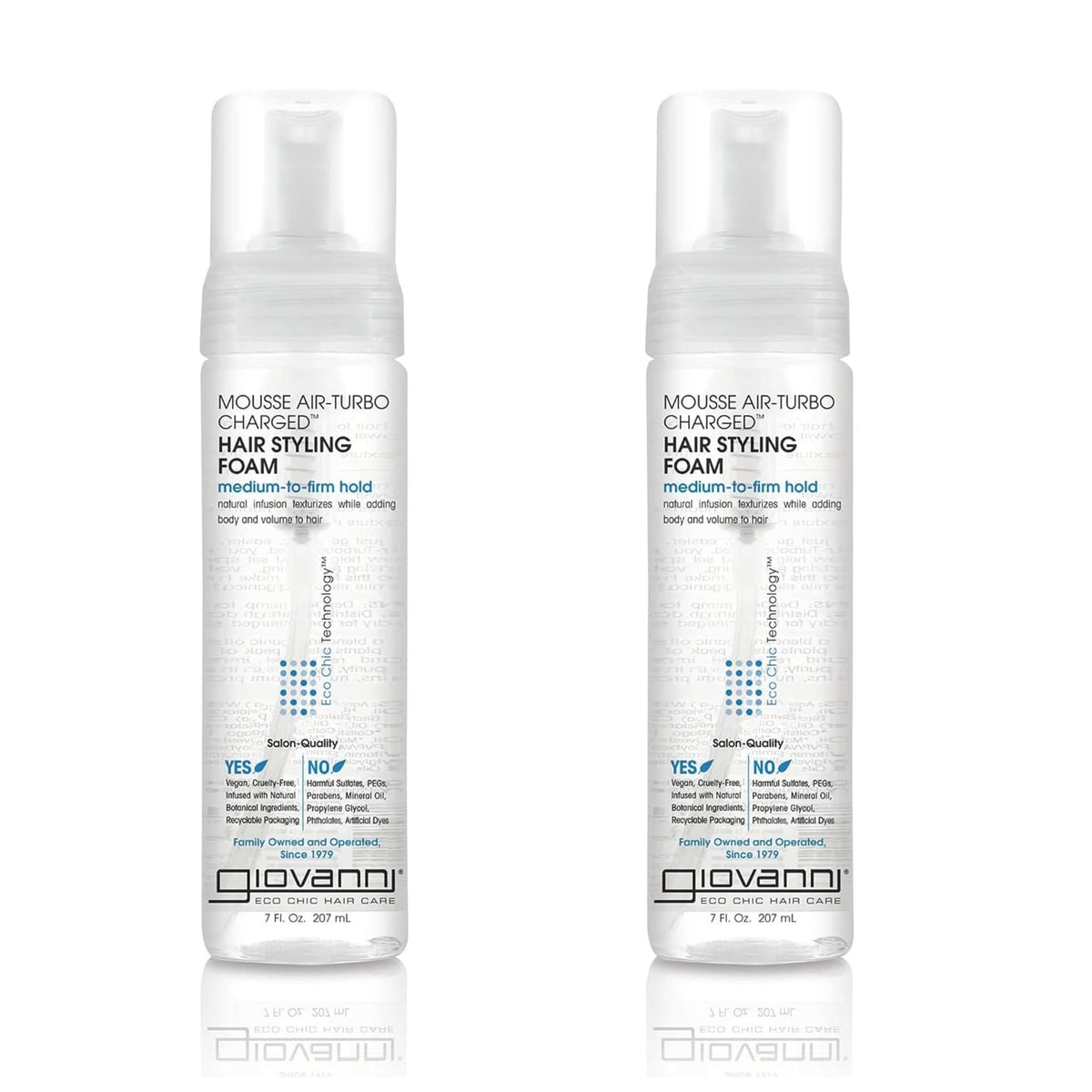 GIOVANNI Mousse Air-Turbo Charged bottle shows lightweight curl control and shine