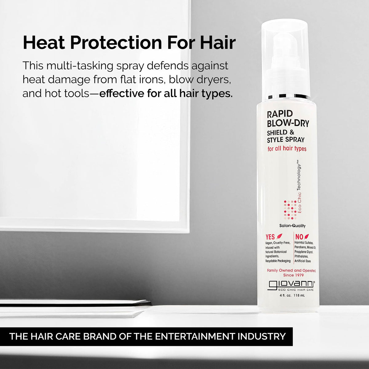 Giovanni Rapid Blow Dry Shield applied to hair for a sleek look.
